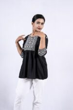 Chikankari Argyle Embroidery Short Kurti (Black) - Image 6