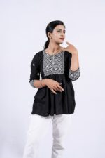 Chikankari Argyle Embroidery Short Kurti (Black) - Image 5