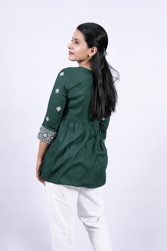 Chikankari Argyle Embroidery Short Kurti (Ever Glade) - Image 7