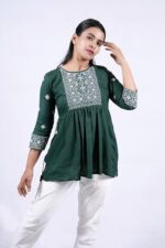 Chikankari Argyle Embroidery Short Kurti (Ever Glade) - Image 3
