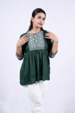 Chikankari Argyle Embroidery Short Kurti (Ever Glade)