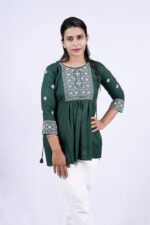 Chikankari Argyle Embroidery Short Kurti (Ever Glade) - Image 4