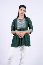 Chikankari Argyle Embroidery Short Kurti (Ever Glade) - Image 5