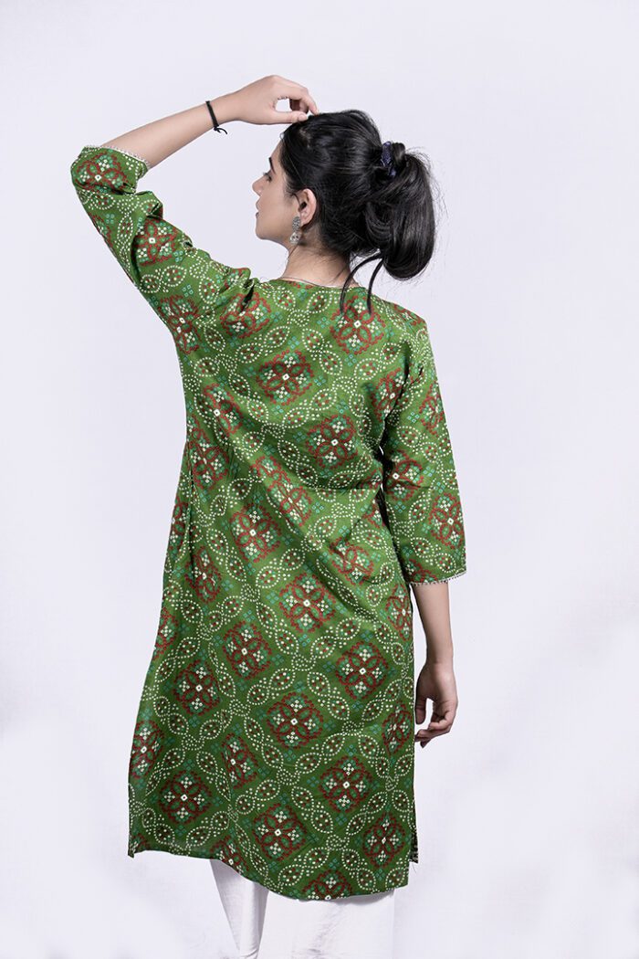 Printed and Embellished Straight Long Kurti with Plazo Pant (Green) - Image 7