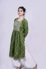 Printed and Embellished Straight Long Kurti with Plazo Pant (Green) - Image 2