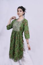 Printed and Embellished Straight Long Kurti with Plazo Pant (Green) - Image 3