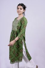 Printed and Embellished Straight Long Kurti with Plazo Pant (Green) - Image 4