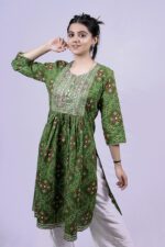 Printed and Embellished Straight Long Kurti with Plazo Pant (Green) - Image 5