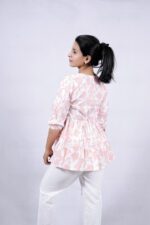 Floral Printed Blend Flared Short Kurti (Sea Pink) - Image 7