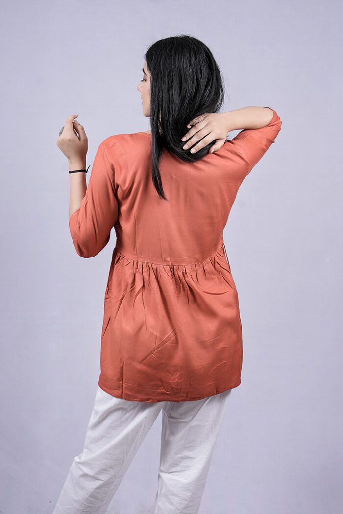 Chikankari Embroidery Short Kurti with Tassels (Dark Peach) - Image 7