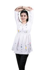Chikankari Embroidery Short Kurti with Tassels (White) - Image 3
