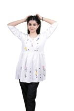 Chikankari Embroidery Short Kurti with Tassels (White) - Image 2