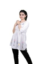 Chikankari Embroidery Short Kurti with Tassels (White) - Image 4