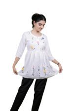 Chikankari Embroidery Short Kurti with Tassels (White) - Image 6