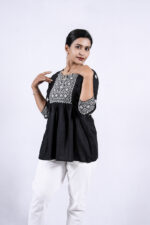 Chikankari Argyle Embroidery Short Kurti (Black)