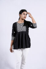Chikankari Argyle Embroidery Short Kurti (Black)