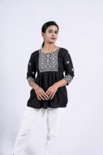Chikankari Argyle Embroidery Short Kurti (Black)