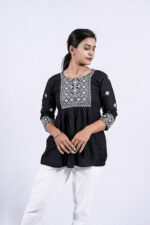 Chikankari Argyle Embroidery Short Kurti (Black)