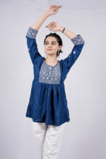 Chikankari Argyle Embroidery Short Kurti (Regal Blue) - Image 6