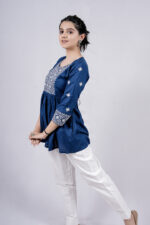 Chikankari Argyle Embroidery Short Kurti (Regal Blue)