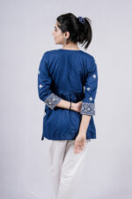 Chikankari Argyle Embroidery Short Kurti (Regal Blue)