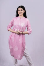 Floral Printed Straight Long Kurti (Pink)
