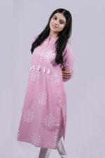 Floral Printed Straight Long Kurti (Pink)