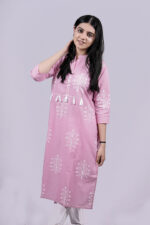 Floral Printed Straight Long Kurti (Pink)