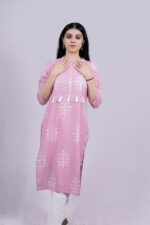 Floral Printed Straight Long Kurti (Pink)