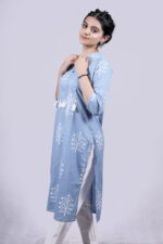 Floral Printed Straight Long Kurti (Sky Blue)