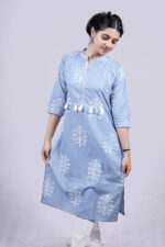 Floral Printed Straight Long Kurti (Sky Blue)