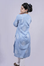 Floral Printed Straight Long Kurti (Sky Blue)
