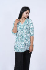 Floral Printed Blend Flared Short Kurti (Beetle Green) - Image 2