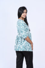 Floral Printed Blend Flared Short Kurti (Beetle Green) - Image 6