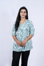 Floral Printed Blend Flared Short Kurti (Beetle Green) - Image 4