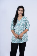 Floral Printed Blend Flared Short Kurti (Beetle Green) - Image 5