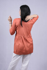 Chikankari Embroidery Short Kurti with Tassels (Dark Peach)