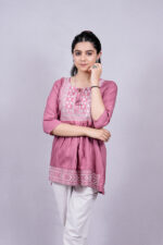 Chikankari Embroidery Short Kurti with Tassels (Flamingo Pink)