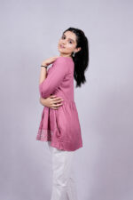 Chikankari Embroidery Short Kurti with Tassels (Flamingo Pink)