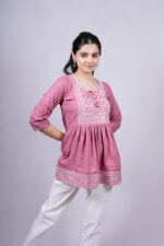 Chikankari Embroidery Short Kurti with Tassels (Flamingo Pink)