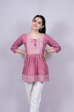 Chikankari Embroidery Short Kurti with Tassels (Flamingo Pink)