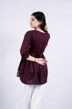 Chikankari Embroidery Short Kurti with Tassels (Wine)