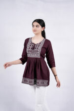 Chikankari Embroidery Short Kurti with Tassels (Wine)