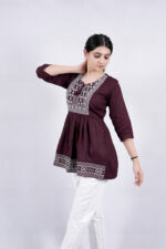 Chikankari Embroidery Short Kurti with Tassels (Wine)