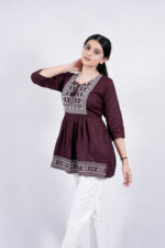 Chikankari Embroidery Short Kurti with Tassels (Wine)