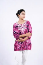 Chikankari Embroidery Tie & Dye Short Kurti (Deep Carmine) - Image 2