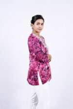 Chikankari Embroidery Tie & Dye Short Kurti (Deep Carmine) - Image 7