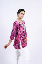 Chikankari Embroidery Tie & Dye Short Kurti (Deep Carmine) - Image 3