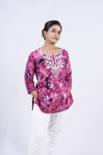 Chikankari Embroidery Tie & Dye Short Kurti (Deep Carmine) - Image 6